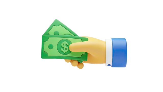 3D Hand Holding Dollar Bills - Powered by Adobe