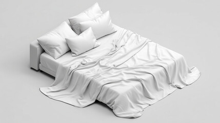 White bed with bedding mockup interior