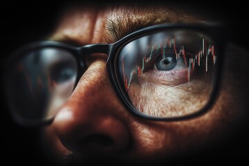 Person watching stock market trading data through glasses