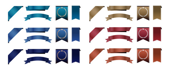 ティール・ロイヤルブルー・ネイビー・ゴールド・バーガンディ・ブロンズの6色サテン地、月桂樹の装飾入りタペストリーとコーナーリボンの高級見出しセット