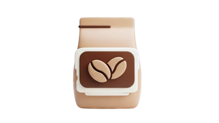 3D Rendering of a Coffee Bag with Bean Icon