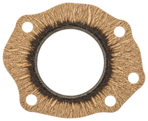 Round cork gasket with bolt holes for sealing parts isolated on transparent background
