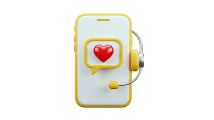 3D Smartphone with Heart Icon and Headset