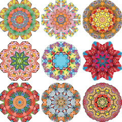 Set of colorful cute Mandalas. Decorative unusual round ornaments.