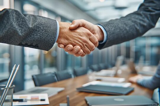 Close-Up of Professional Handshake in Modern Office Environment