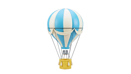 Blue and Cream Striped Hot Air Balloon with Yellow Basket