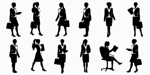 Fototapeta premium Silhouettes of professional women in various poses and business attire