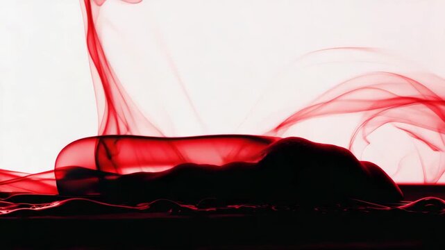 Liquid red smoke swirling over a matte black surface, soft volumetric lighting, macro slow-motion pan across the texture 4K