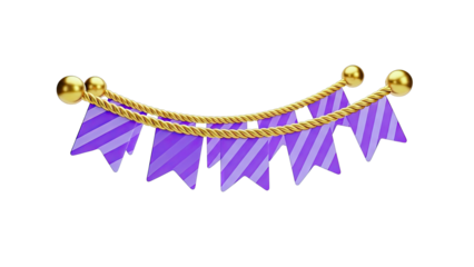 Purple Striped Bunting with Gold Rope and Balls