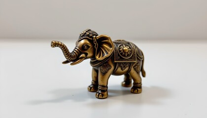A small elephant figurine. The elephant appears to be made of metal and has intricate patterns and decorations, suggesting it could be a piece of jewelry or an ornamental object