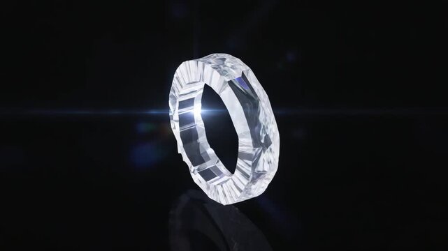 Glass-like ring suspended mid-air, thin and luminous, volumetric backlight 4K