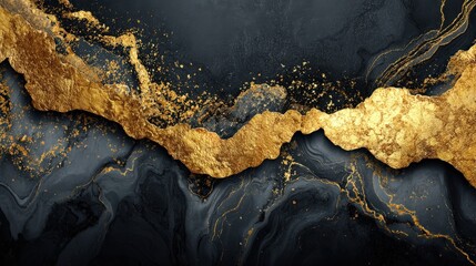 Fototapeta premium A striking abstract design featuring a dramatic gold and black color palette, with fluid textures and shimmering details.