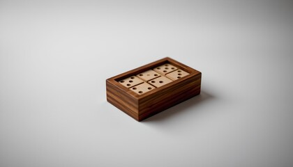 A wooden mahjong game board, resting on a flat surface against a grey background.