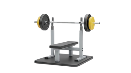 Weight Bench with Barbell and Weight Plates