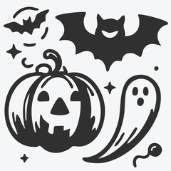 Spooky Halloween Black and White Vector Illustration