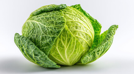 Fototapeta premium fresh green cabbage head on white background