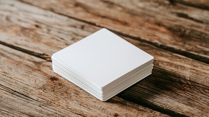 Fototapeta premium Business card mockup, stacked neatly, wooden table, elegant setting, 