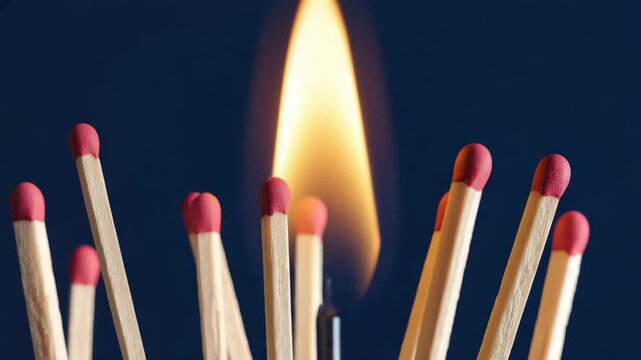 Floating matches forming the outline of a flame 4K