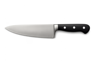 Chef knife with black handle on transparent background