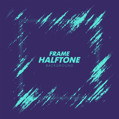 Abstract vector torn halftone fluid square frame. Scratched dotted pop art dynamic frame.