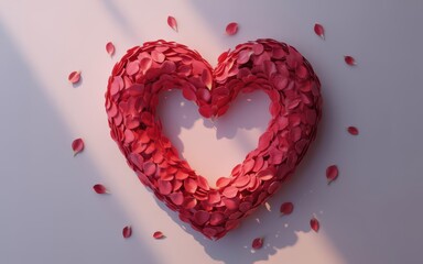 Delicate heartshaped arrangement of red rose petals on a light background symbolizing love and romance