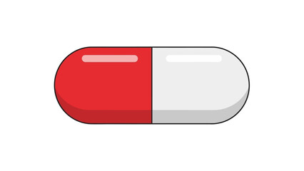 Red and white capsule pill on plain background