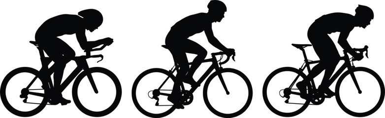 Obraz premium Silhouettes of Cyclists in Racing Positions on Bicycles bike cycling