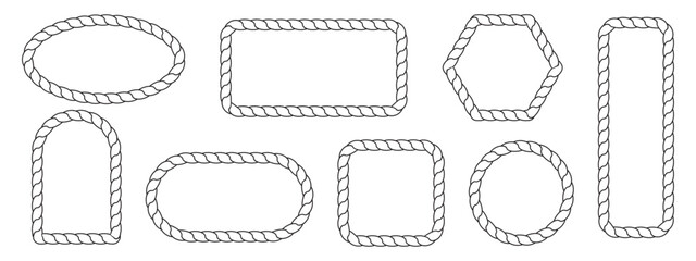 Set of Rope Shaped Frame Vector Illustrations in Various Geometric Styles and Shapes. Vector