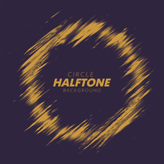 Abstract vector torn halftone fluid circle frame. Scratched dotted pop art wavy dynamic ring.