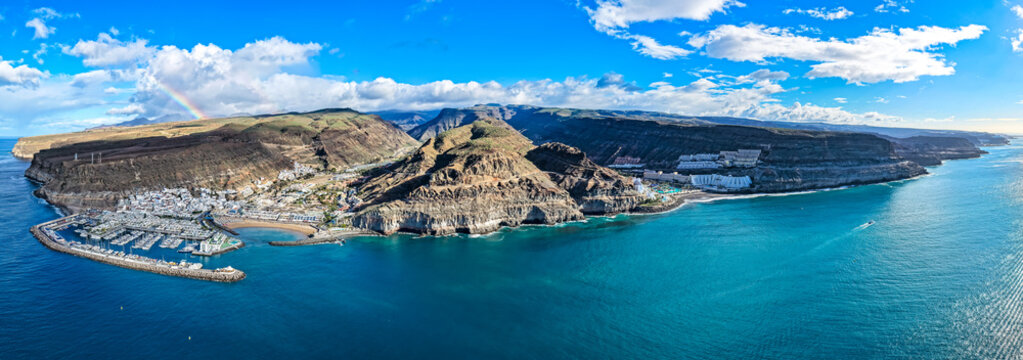 Puerto de Mog&aacute;n and Taurito Coastal Panorama, Gran Canaria, Canary Islands - 4K Aerial View