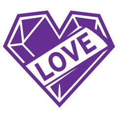 Purple Heart Shape with Love Text Design  Vector Illustration for Valentines Day or Love Themed Projects