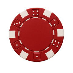 Red casino poker chip with dice design isolated on transparent background