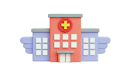 3D Cartoon Hospital Building with Medical Cross Icon