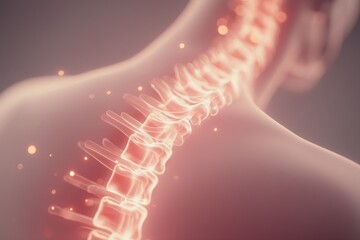 Medical illustration of cervical spine with highlighted vertebrae, editable and customizable image ideal for anatomy education, healthcare, and orthopedics content.