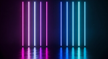 Neon Glowing Lights Pink Blue Vertical Bars Reflection