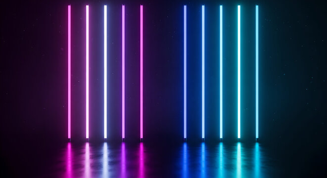 Neon Glowing Lights Pink Blue Vertical Bars Reflection - Powered by Adobe