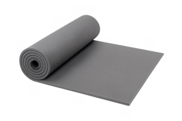 Grey yoga mat unrolling for healthy exercise workout