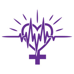 Purple Heart Symbol with EKG Line and Female Gender Sign Isolated on Transparent Background