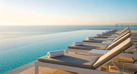 Infinity Pool Lounge Chairs Ocean Horizon View