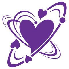 Purple Heart Symbol with Swirling Lines and Small Hearts Design Isolated on Transparent Background