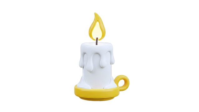 3D Render of a White Candle with Yellow Flame on a Yellow Stand - Powered by Adobe