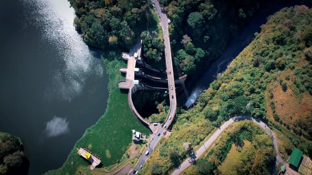 Aerial hyperlapse of a hydroelectric dam in Cach&iacute; Costa Rica 
