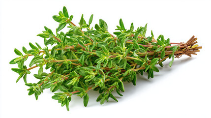 fresh thyme herb bundle on white background
