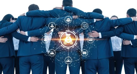 Diverse Business Team United for Success with Digital Network, Representing Collaboration and Innovation