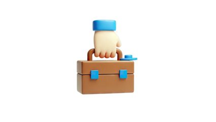 Cartoon Hand Holding Briefcase on White Background