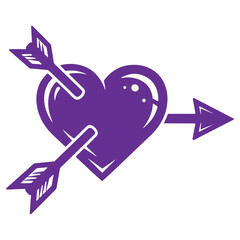 Purple Heart with Arrow Symbolizing Love and Passion Perfect for Valentines Day Designs