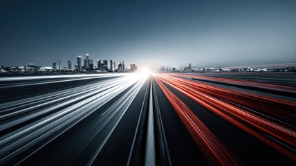 Dynamic Cityscape at Night: Long Exposure of Traffic Light Trails, High-Speed Transportation Concept