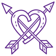 Purple Heart with Crossed Arrows Symbol  Love and Affection Icon for Design and Marketing