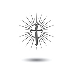 Radiant Christian Cross Emblem with Sunburst Rays