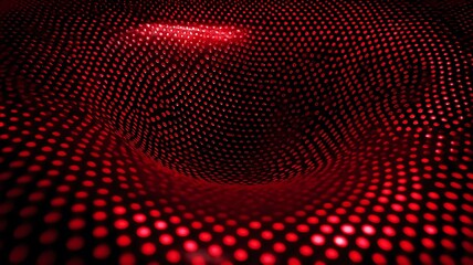 Abstract red glowing dots forming dynamic wave pattern in futuristic digital style for technology presentations, website backgrounds, and motion graphic design